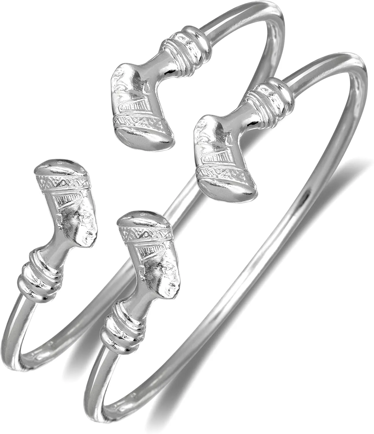Queen Nefertiti .925 Sterling Silver Thick Plain West Indian Cuff Bangles Bracelets Jamaican Caribbean Cuffs, 1 pair