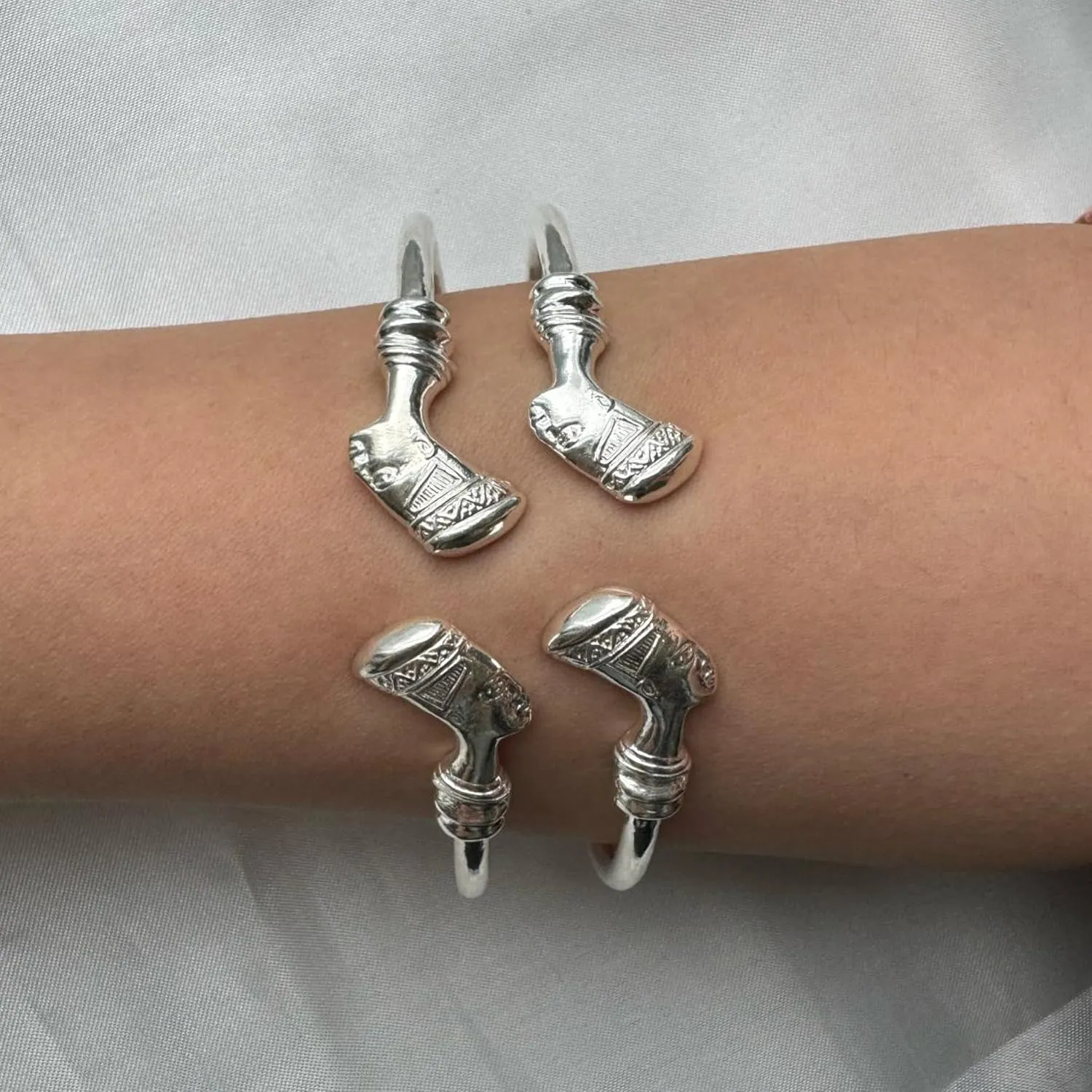 Queen Nefertiti .925 Sterling Silver Thick Plain West Indian Cuff Bangles Bracelets Jamaican Caribbean Cuffs, 1 pair