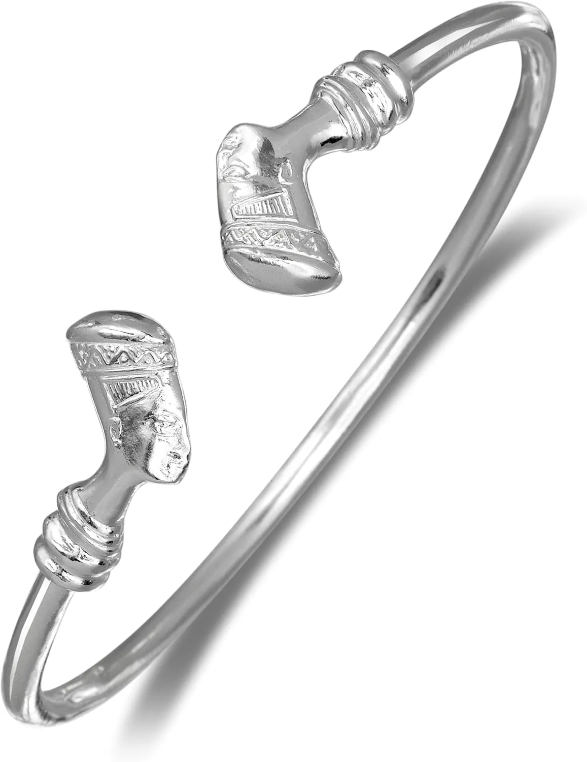 Queen Nefertiti .925 Sterling Silver Thick Plain West Indian Cuff Bangles Bracelets Jamaican Caribbean Cuffs, 1 pair