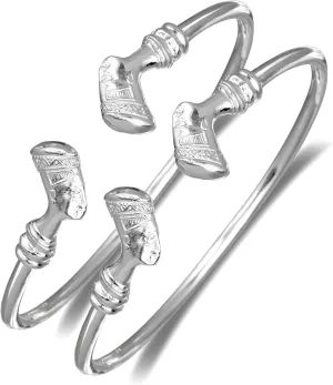 Queen Nefertiti .925 Sterling Silver Thick Plain West Indian Cuff Bangles Bracelets Jamaican Caribbean Cuffs, 1 pair
