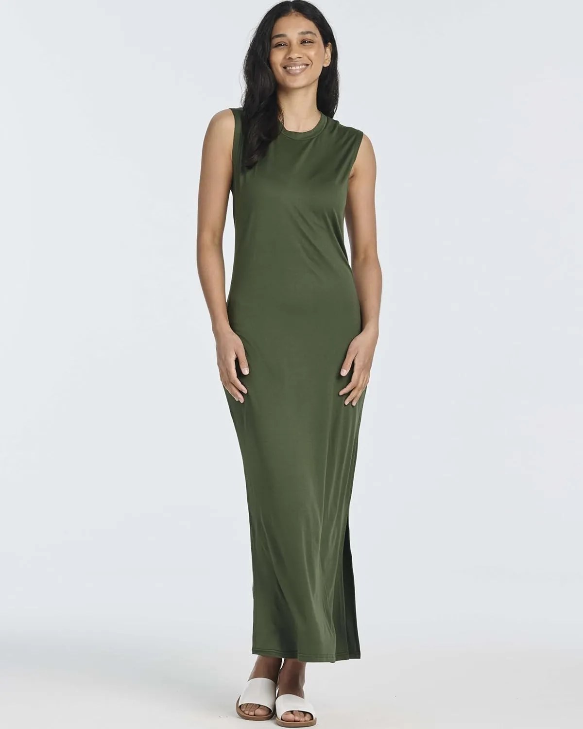 Real Essentials 3 Pack: Women's Long Tank Maxi T-Shirt Summer Casual Dress with Pockets (Available in Plus Size)