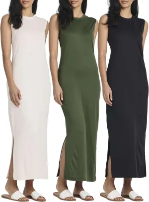 Real Essentials 3 Pack: Women's Long Tank Maxi T-Shirt Summer Casual Dress with Pockets (Available in Plus Size)