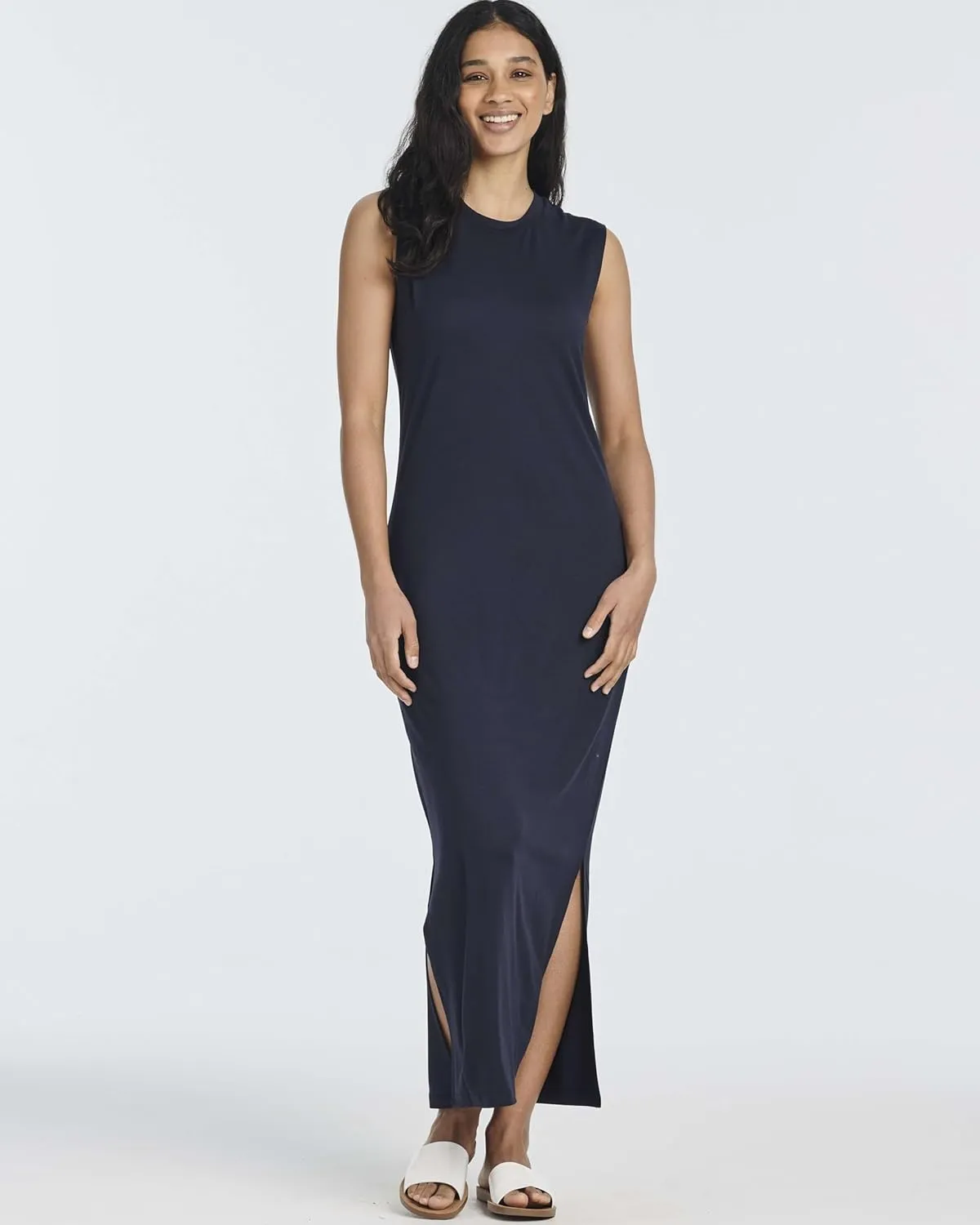 Real Essentials 3 Pack: Women's Long Tank Maxi T-Shirt Summer Casual Dress with Pockets (Available in Plus Size)