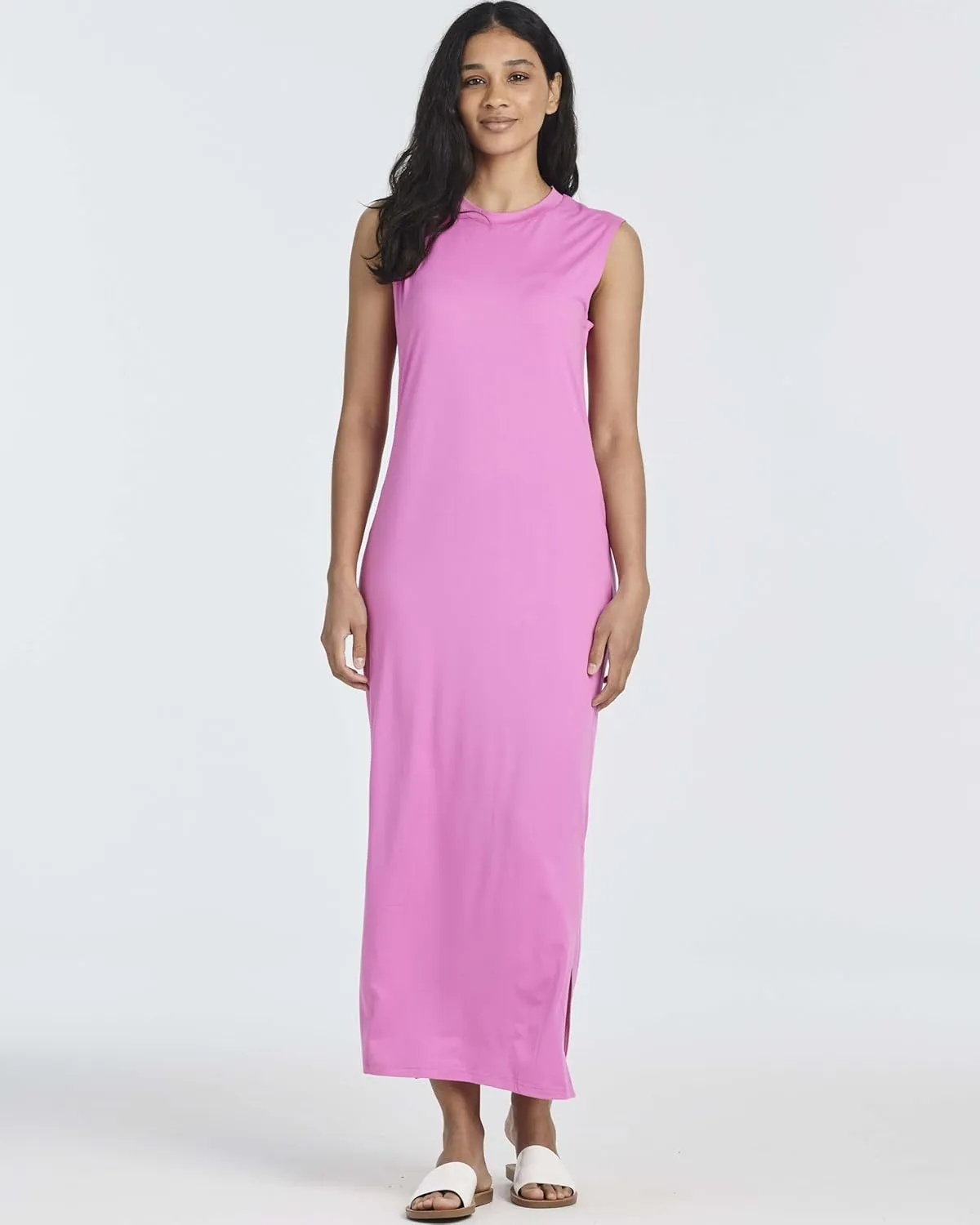 Real Essentials 3 Pack: Women's Long Tank Maxi T-Shirt Summer Casual Dress with Pockets (Available in Plus Size)