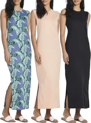 Real Essentials 3 Pack: Women's Long Tank Maxi T-Shirt Summer Casual Dress with Pockets (Available in Plus Size)