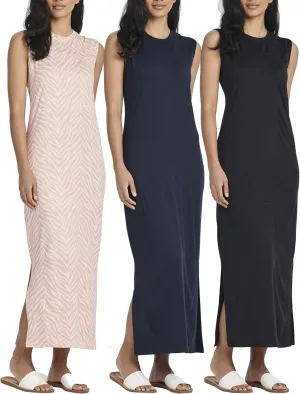 Real Essentials 3 Pack: Women's Long Tank Maxi T-Shirt Summer Casual Dress with Pockets (Available in Plus Size)
