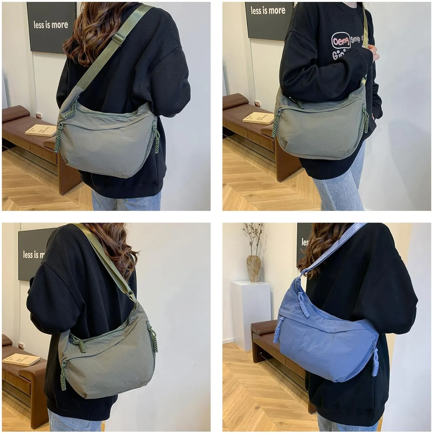 Regularlyk Crossbody Bag, Limorence Women's Fashion Plain Color Nylon Crossbody Hobo Bag