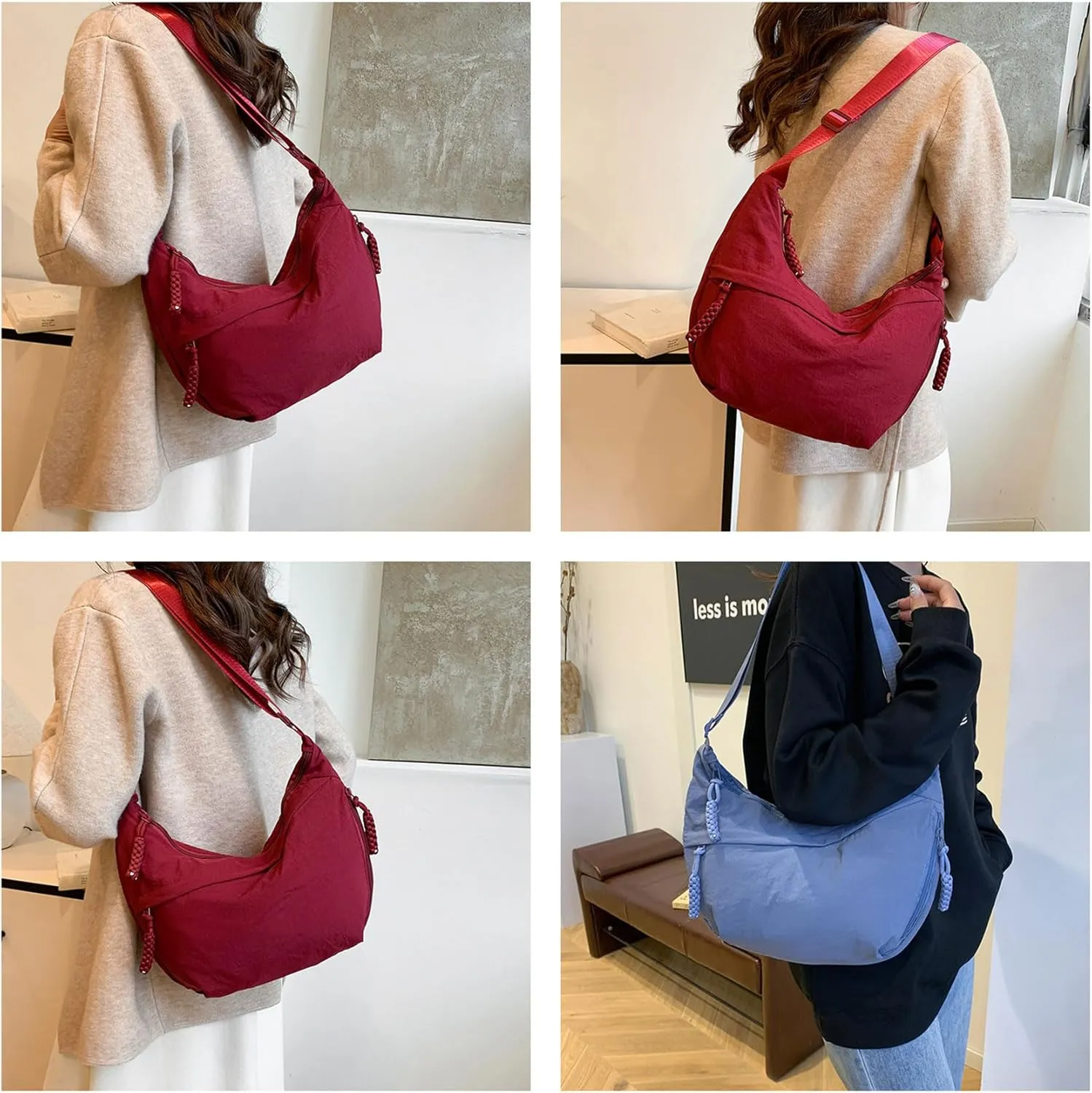 Regularlyk Crossbody Bag, Limorence Women's Fashion Plain Color Nylon Crossbody Hobo Bag