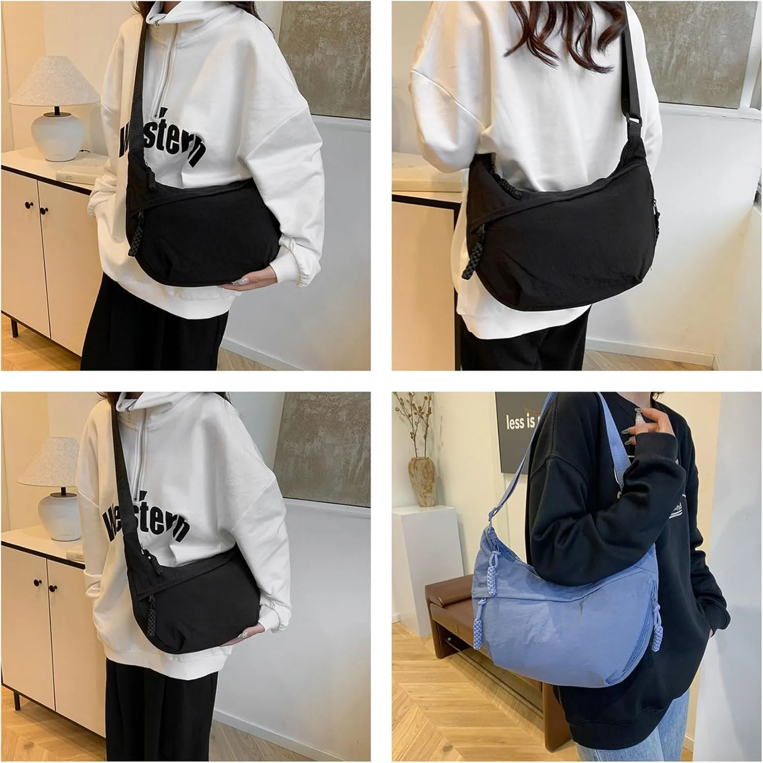 Regularlyk Crossbody Bag, Limorence Women's Fashion Plain Color Nylon Crossbody Hobo Bag
