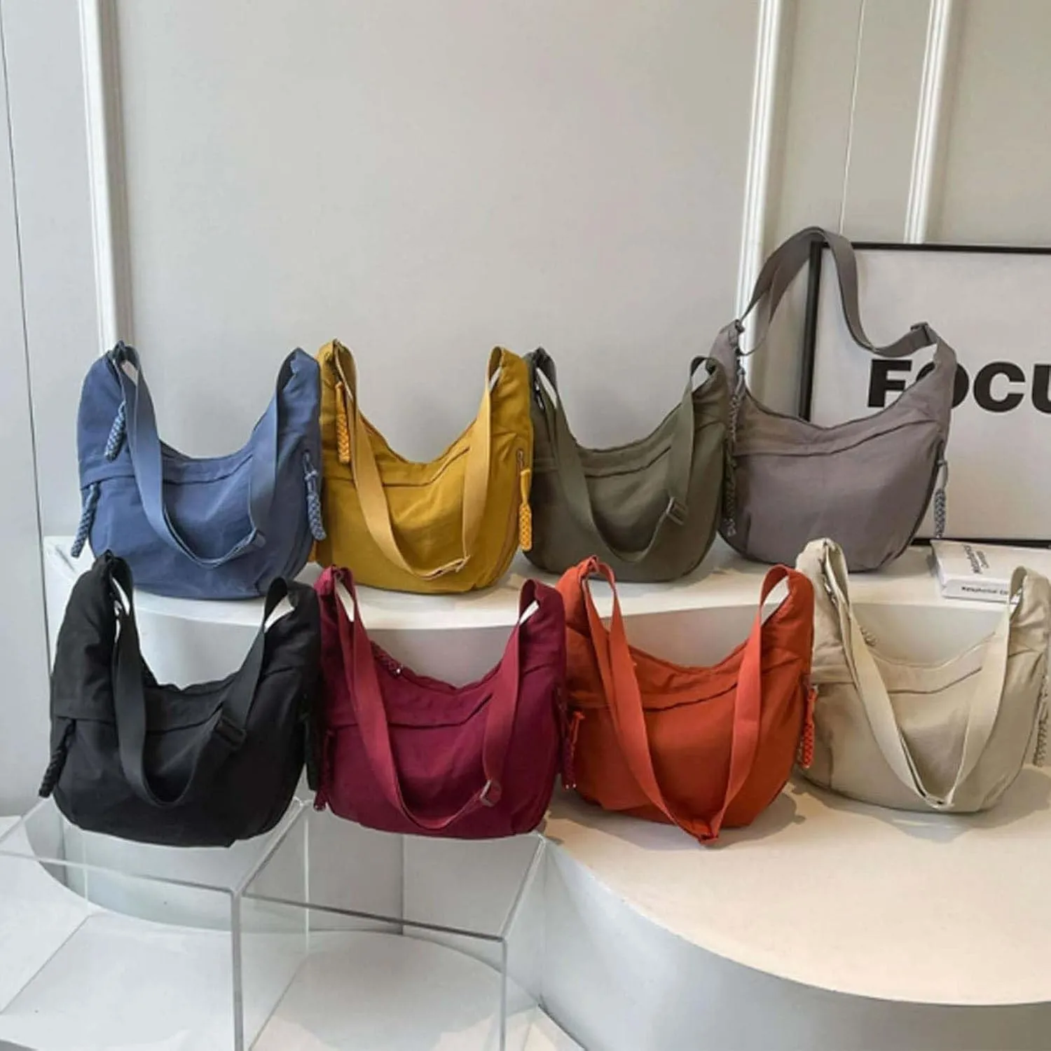 Regularlyk Crossbody Bag, Limorence Women's Fashion Plain Color Nylon Crossbody Hobo Bag