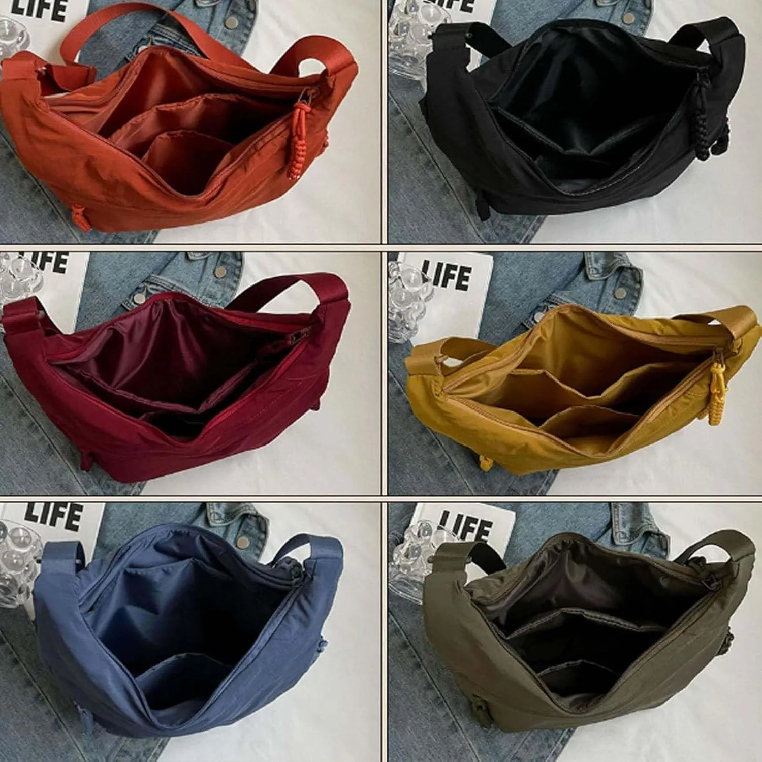 Regularlyk Crossbody Bag, Limorence Women's Fashion Plain Color Nylon Crossbody Hobo Bag
