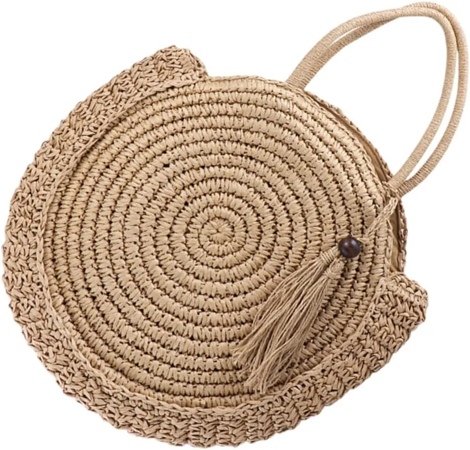 Retro Straw Beach Bag Large Capacity Shoulder Bag for Women Straw Clutch Purse for Wedding