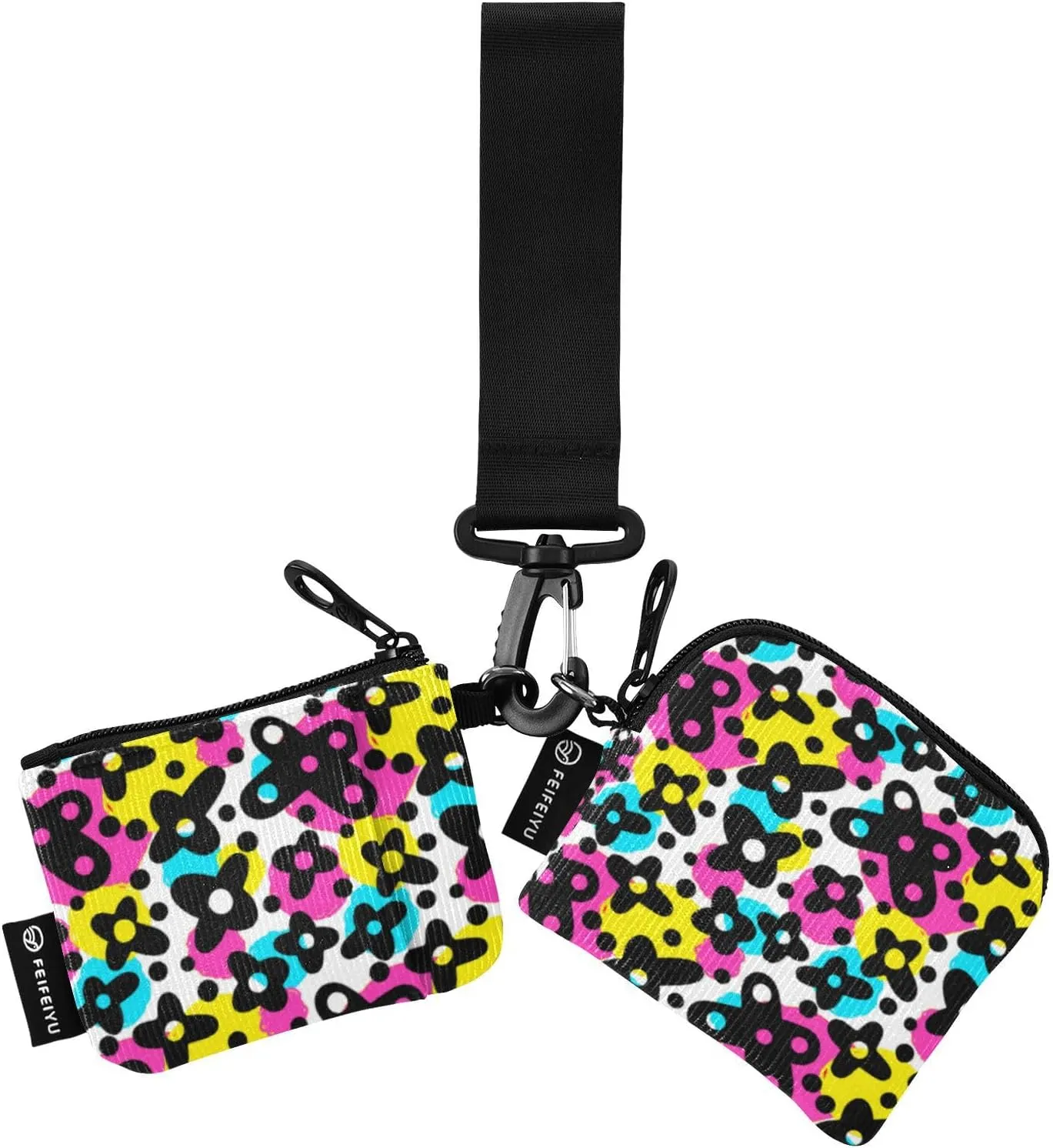 Retro Trendy Geometric Pattern Wristlet Keychain Wallets for Women Portable Small Coin Purse