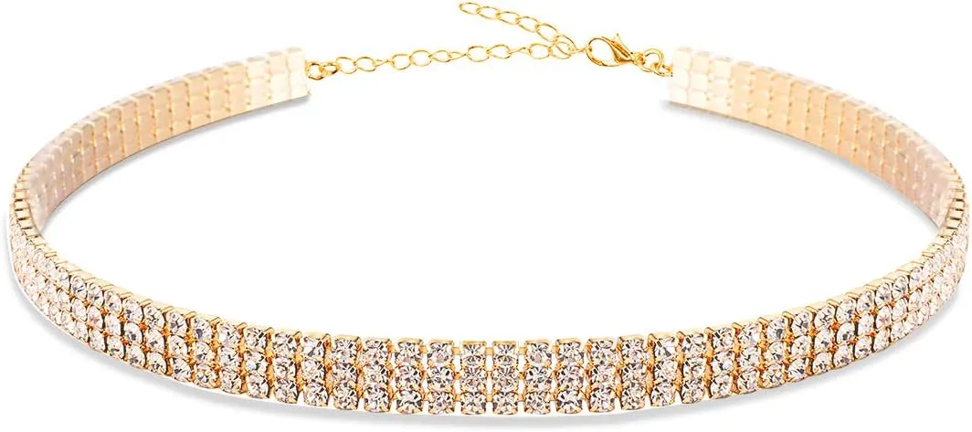 Rhinestone Choker Necklaces Gold Diamond Crystal Choker Sparly Necklaces for Women Girls