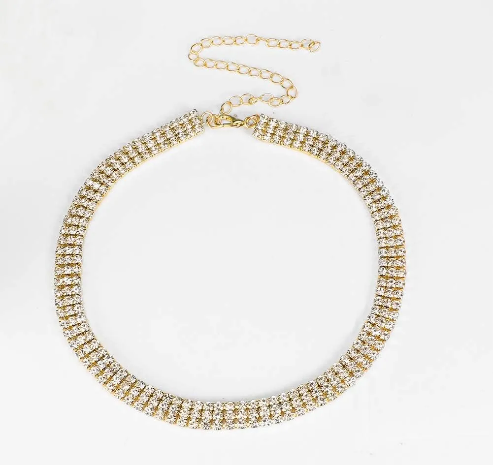 Rhinestone Choker Necklaces Gold Diamond Crystal Choker Sparly Necklaces for Women Girls