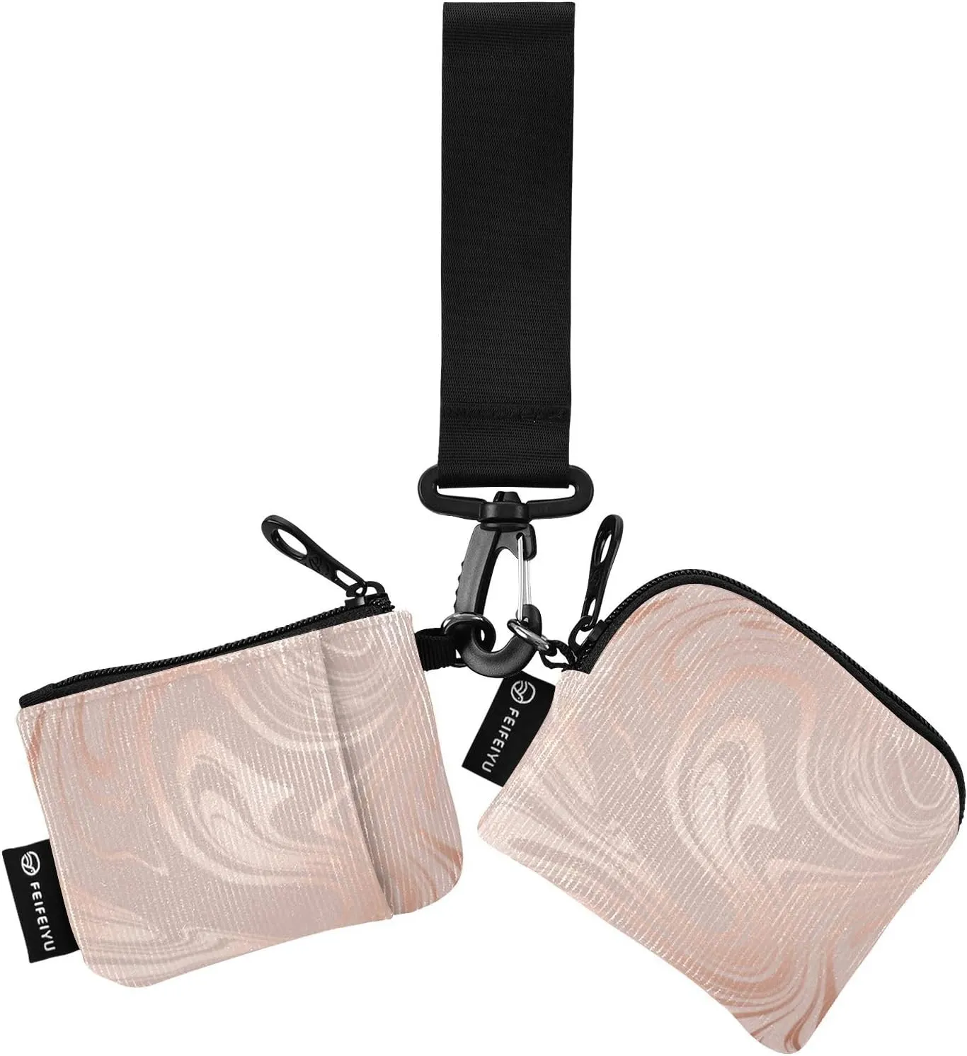 Rose Gold Marble Pattern Wristlet Keychain Wallets for Women Portable Small Coin Purse