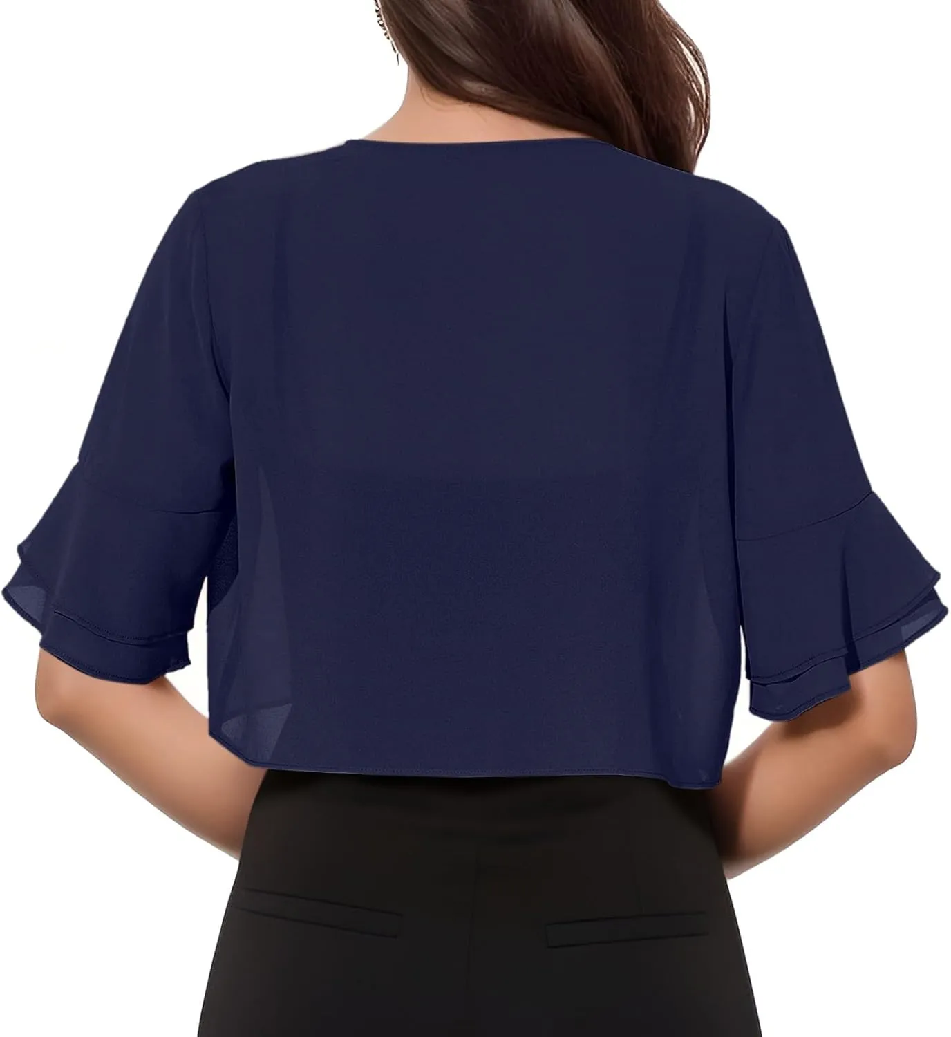 Ruffle Shrugs for Women Cropped Short Sleeve Open Front Cardigans Sheer Summer Casual Chiffon Bolero Tops Evening Dress