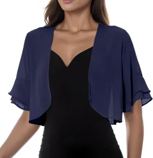 Ruffle Shrugs for Women Cropped Short Sleeve Open Front Cardigans Sheer Summer Casual Chiffon Bolero Tops Evening Dress