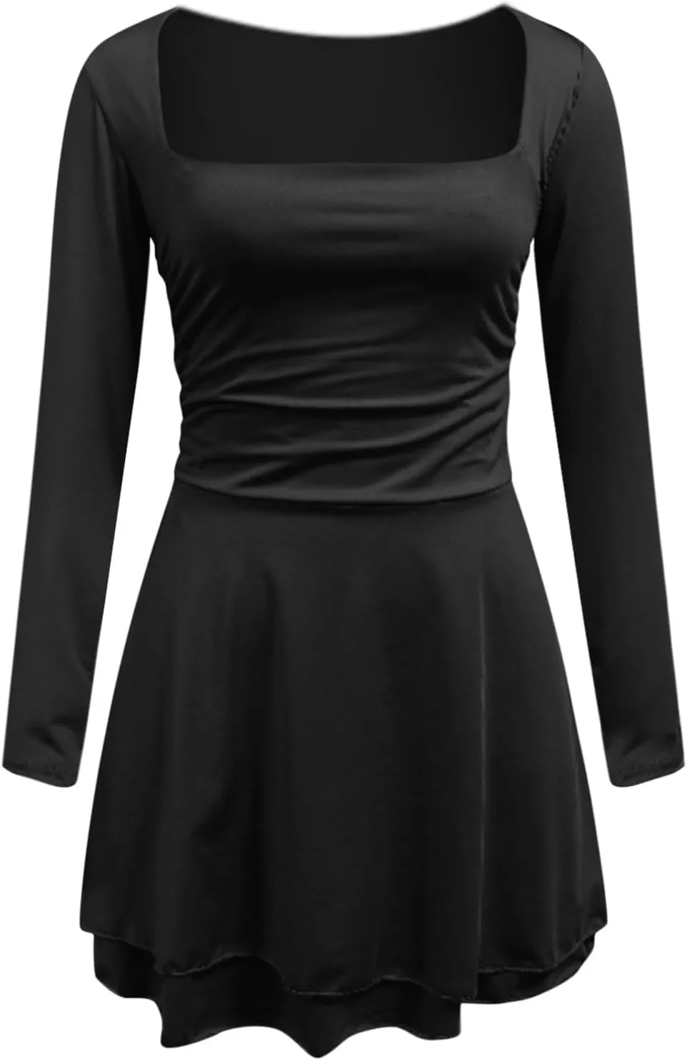 Rvidbe Summer Dresses for Women 2025 Square Neck Ruffle Hem Mini Dress Ruched Waist Long Sleeve Corset Short Party Dresses