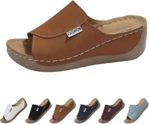 SACFOF Women Orthopedic Sandals Comfortable Arch Support Slides Summer Orthotic Platform Wedge Slip on Walking Casual Shoes