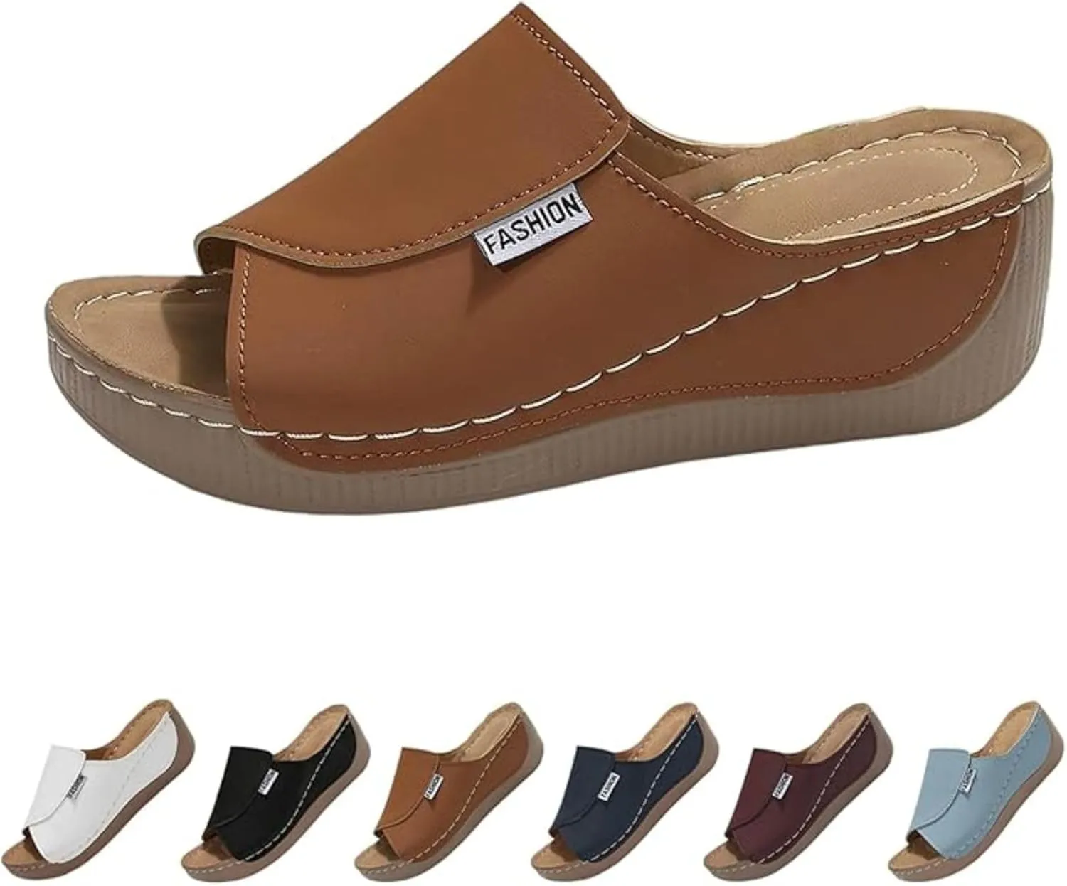 SACFOF Women Orthopedic Sandals Comfortable Arch Support Slides Summer Orthotic Platform Wedge Slip on Walking Casual Shoes