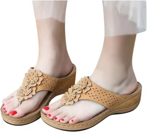 Sandals for Women Platform,Women's Floral Summer Sandals Casual Comfortable Flip Flops Beach Shoes T-Strap Thong Flat Sandals