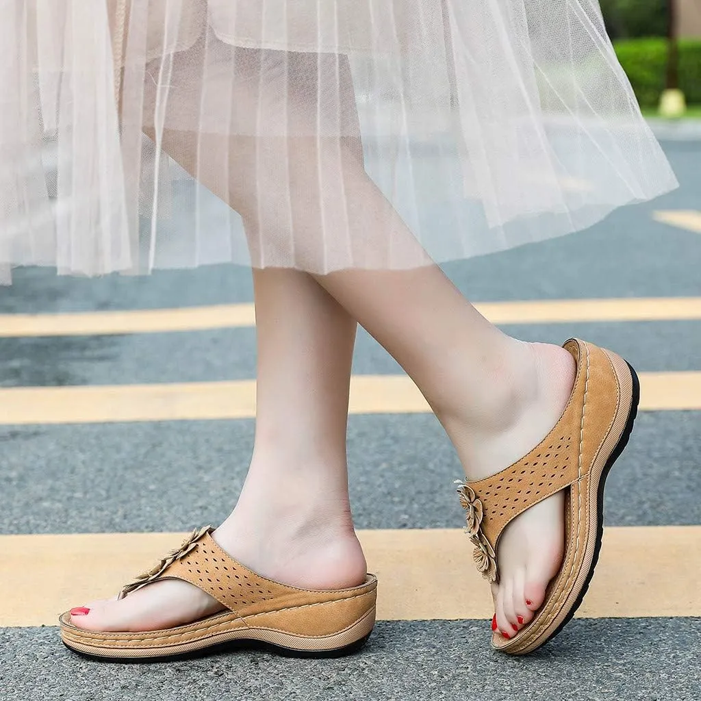 Sandals for Women Platform,Women's Floral Summer Sandals Casual Comfortable Flip Flops Beach Shoes T-Strap Thong Flat Sandals