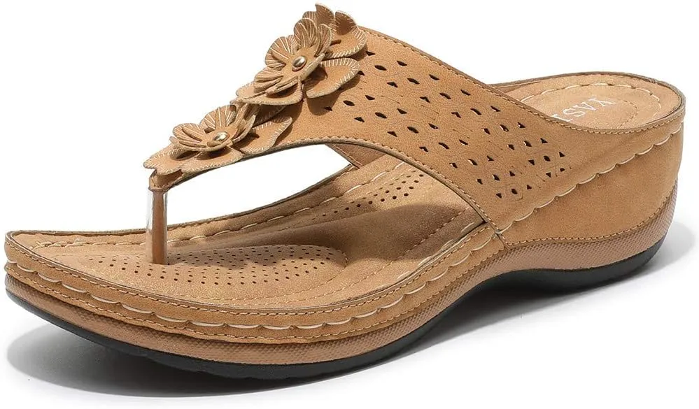 Sandals for Women Platform,Women's Floral Summer Sandals Casual Comfortable Flip Flops Beach Shoes T-Strap Thong Flat Sandals