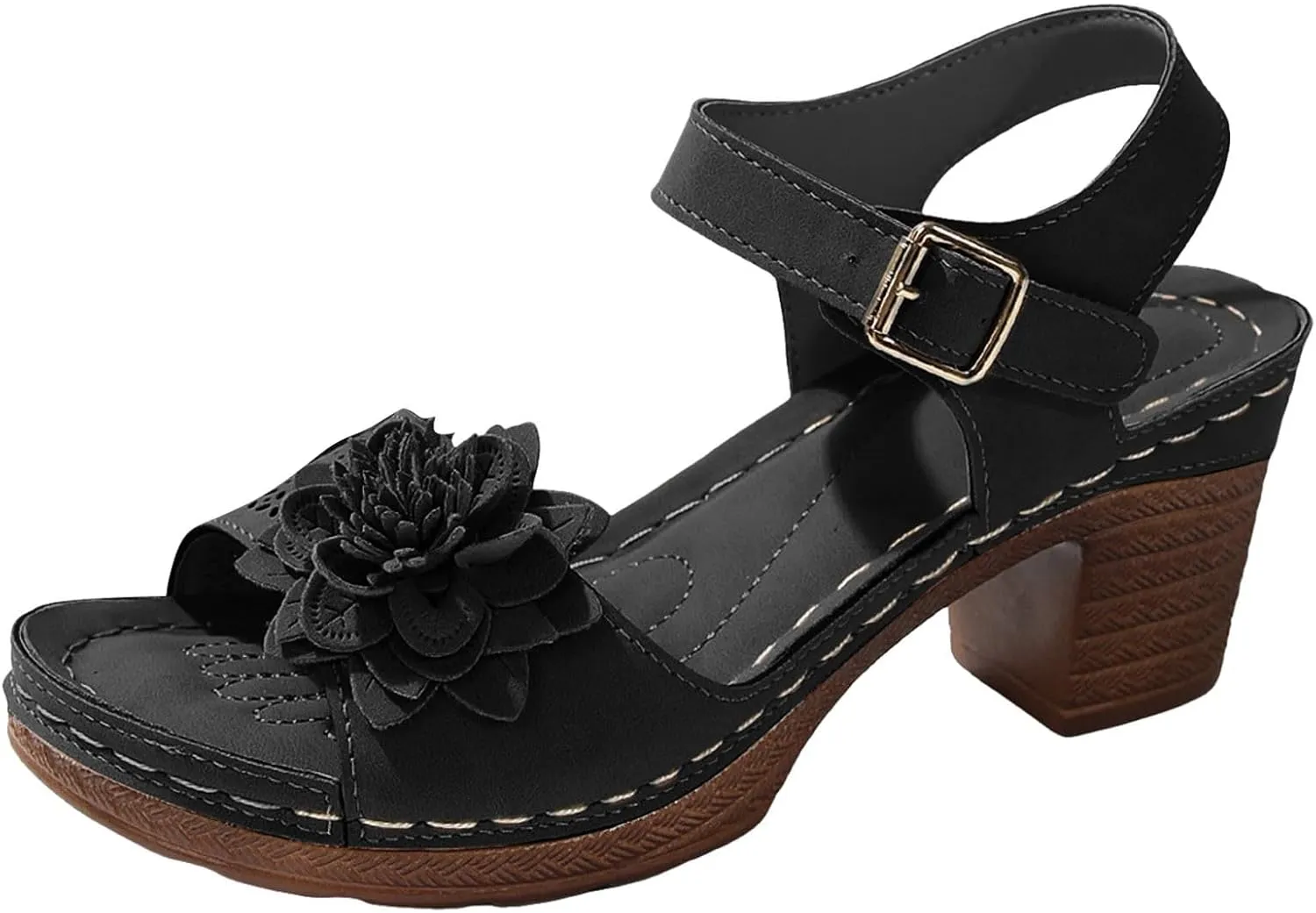 Sandals for Women Wedge Shoes Open Toe Low Chunky Short Heels Ankle Strap Block Heel Sandals Platform Summer Casual Hollow Out Breathable Shoes