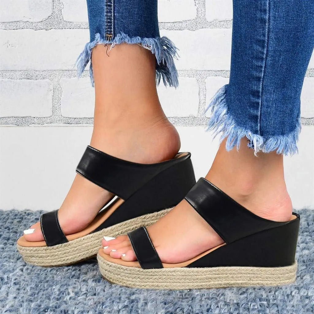 Sandals Women Fashion, Womens Wedge Sandals Leather Slip on Platform Sandal Comfortable Beach Flats Shoes