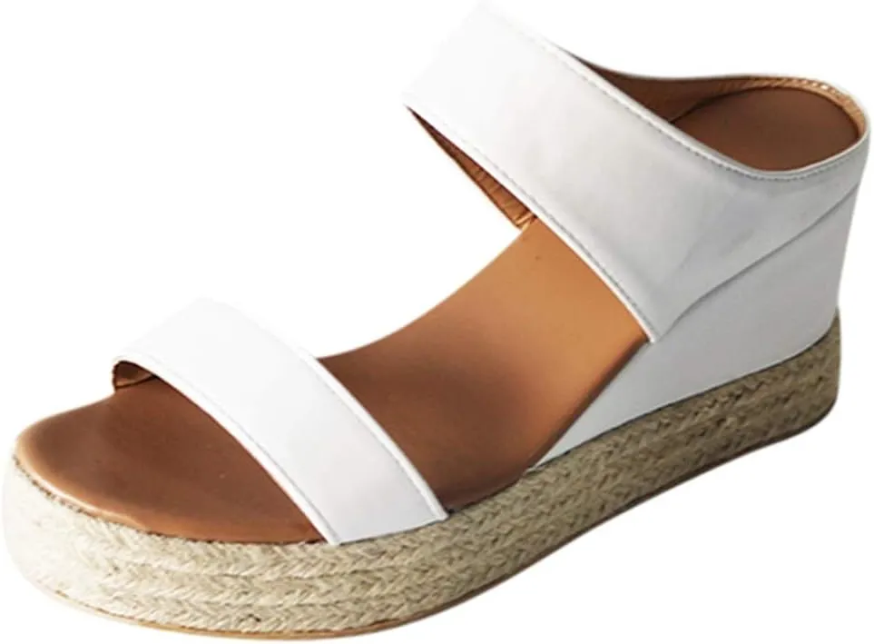 Sandals Women Fashion, Womens Wedge Sandals Leather Slip on Platform Sandal Comfortable Beach Flats Shoes
