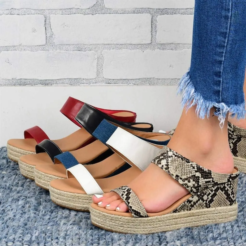 Sandals Women Fashion, Womens Wedge Sandals Leather Slip on Platform Sandal Comfortable Beach Flats Shoes