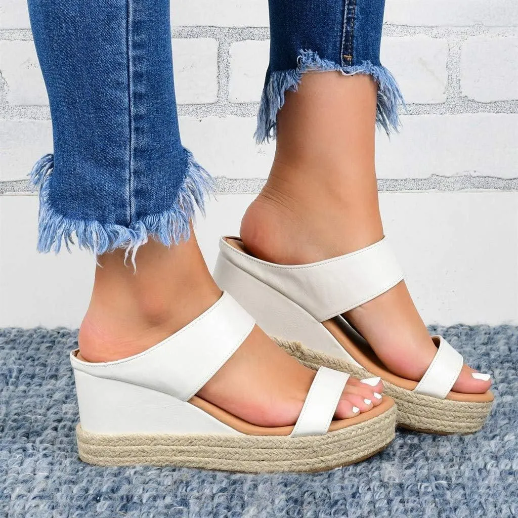 Sandals Women Fashion, Womens Wedge Sandals Leather Slip on Platform Sandal Comfortable Beach Flats Shoes