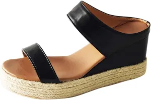 Sandals Women Fashion, Womens Wedge Sandals Leather Slip on Platform Sandal Comfortable Beach Flats Shoes