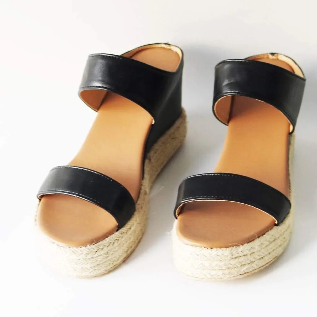 Sandals Women Fashion, Womens Wedge Sandals Leather Slip on Platform Sandal Comfortable Beach Flats Shoes