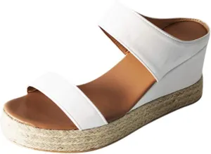 Sandals Women Fashion, Womens Wedge Sandals Leather Slip on Platform Sandal Comfortable Beach Flats Shoes