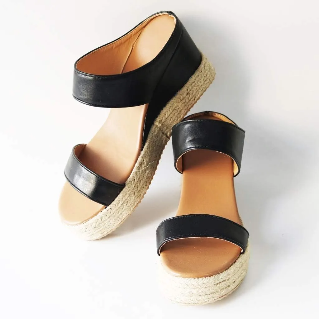 Sandals Women Fashion, Womens Wedge Sandals Leather Slip on Platform Sandal Comfortable Beach Flats Shoes