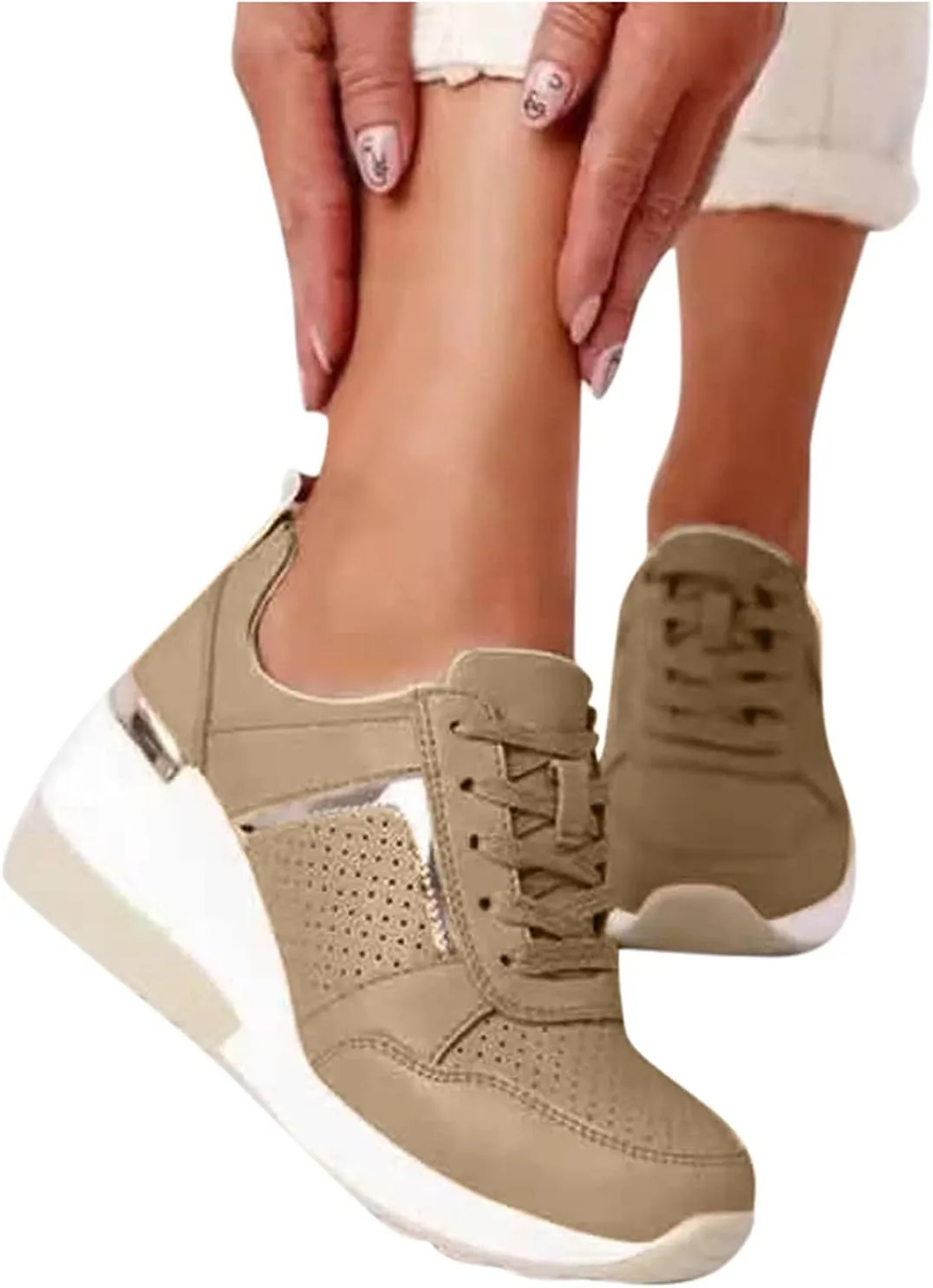 SBGMoSJ Platform Wedge Sneakers for Women Dressy Sneakers for Women 2023 Slip On Wide Black Shoes Women Sneakers Chunky Women's Sneakers Wide Toe Box Athletic Walking Shoes Women Wide Toe Box