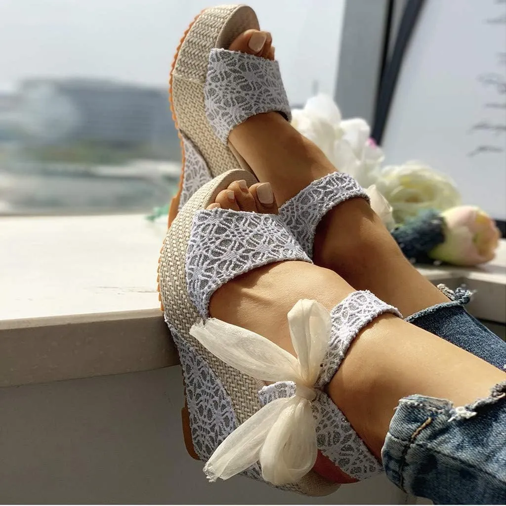 SBGMoSJ White Strappy Wedges for Women Closed Toe Dress Black Sandals Wide Width Women Braided Slide Sandals Women Platform Wide Sandals for Women Dressy Comfortable Sandals Women