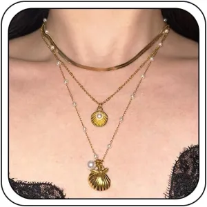 Seashell Necklaces for Women Boho Layered Summer Beach Pearl Shell Choker Necklaces