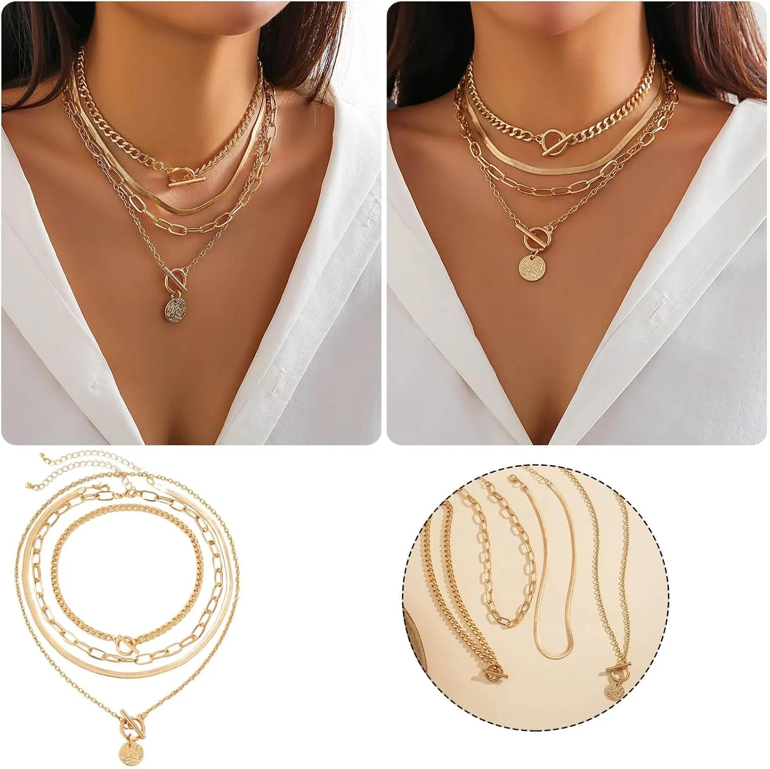 Set Of 4 Layered Gold Necklaces For Women Stackable Dainty Gold Chain Necklace Necklace And Bracelet Set for Jewelry Gifts