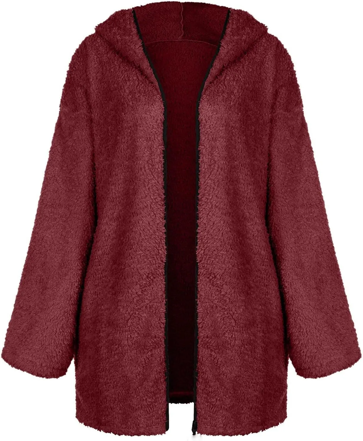 Sherpa Jacket Women Fuzzy Fleece Oversized Open Front Hooded Cardigan Cozy Soft Fluffy Sweater Coats with Pockets