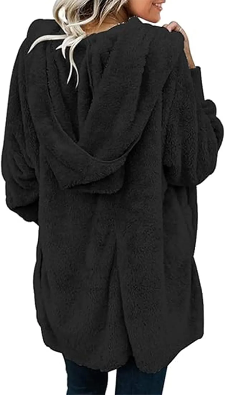 Sherpa Jacket Women Fuzzy Fleece Oversized Open Front Hooded Cardigan Soft Fluffy Sweaters with Pockets Winter Coats