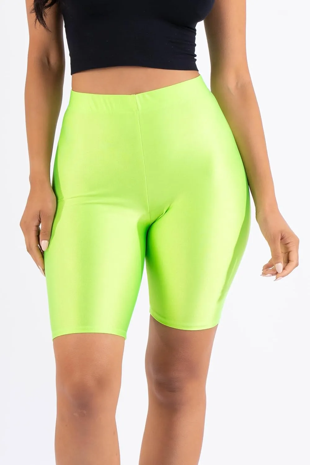 Shiny Biker Shorts Colorful Knee Length High Waist Active Slip Shorts Boy Shorts Dance Yoga Running Lounge