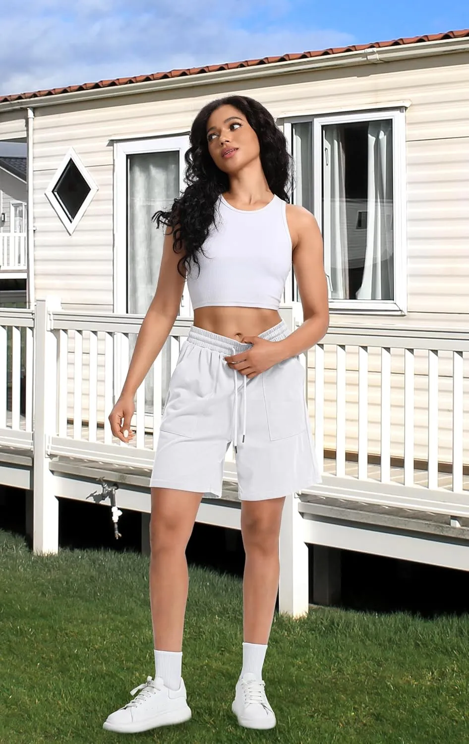 Shorts for Women Trendy High Waist Cotton Womens SweatShorts Drawstring Women's Shorts with Pockets