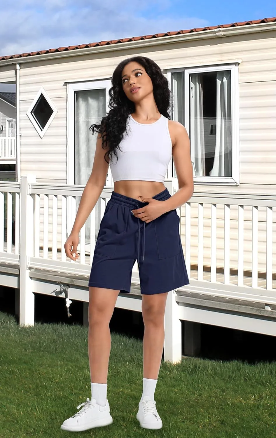Shorts for Women Trendy High Waist Cotton Womens SweatShorts Drawstring Women's Shorts with Pockets