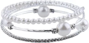 Silver Pearl Bangle Bracelet for Women Stackable Wedding Bangles for Bride Rhinestone Layered Bangle Bracelet for Women Bridal Bridesmaid Bangles Stretch Bangle Bracelets for Women Summer Bangles