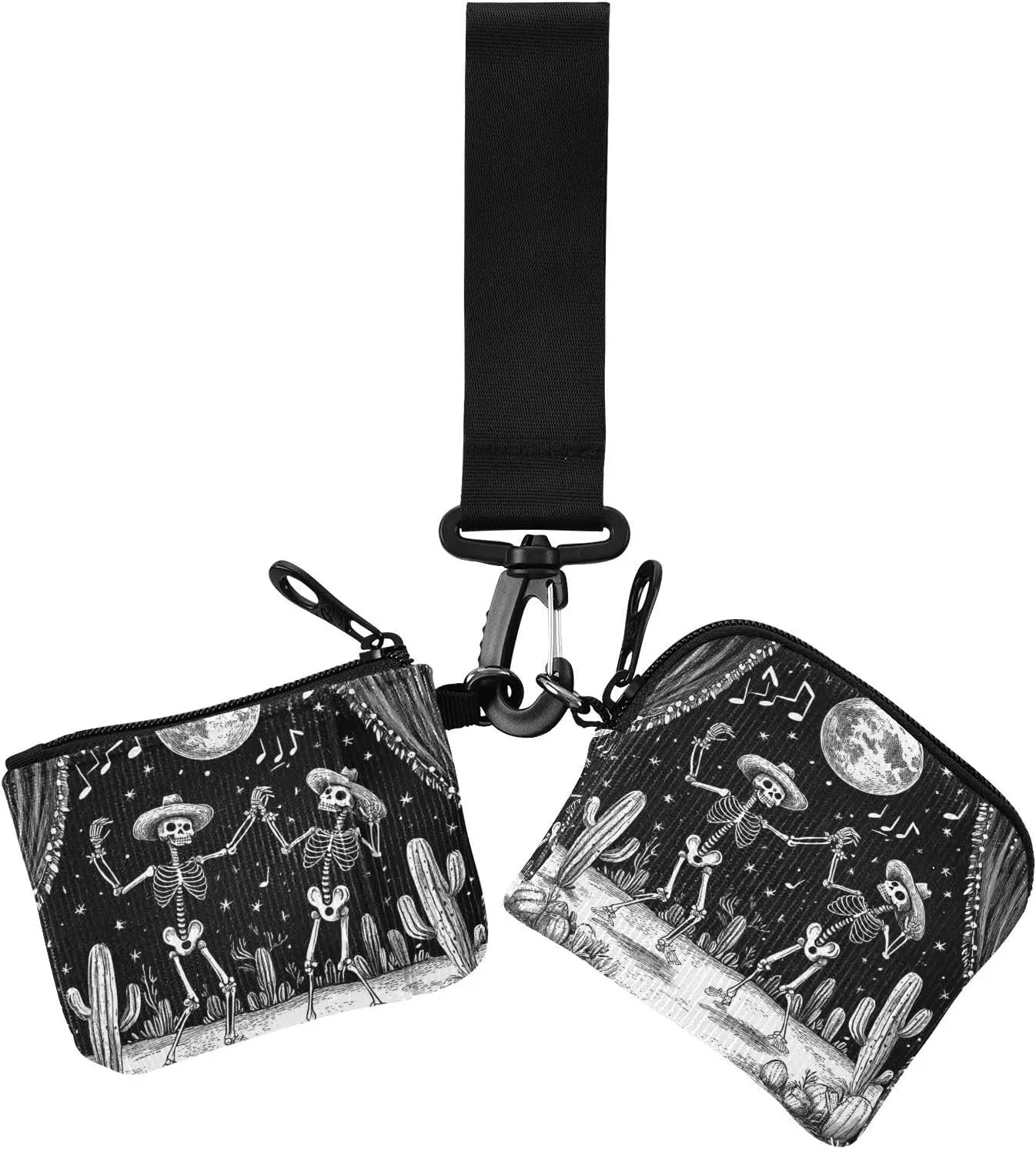 Skull Dancing Black Gothic Women's Change Wallet Card Cases Small Portable Business Card Case Money Organizer with Wristlet Strap for Work Travel 2 Pcs