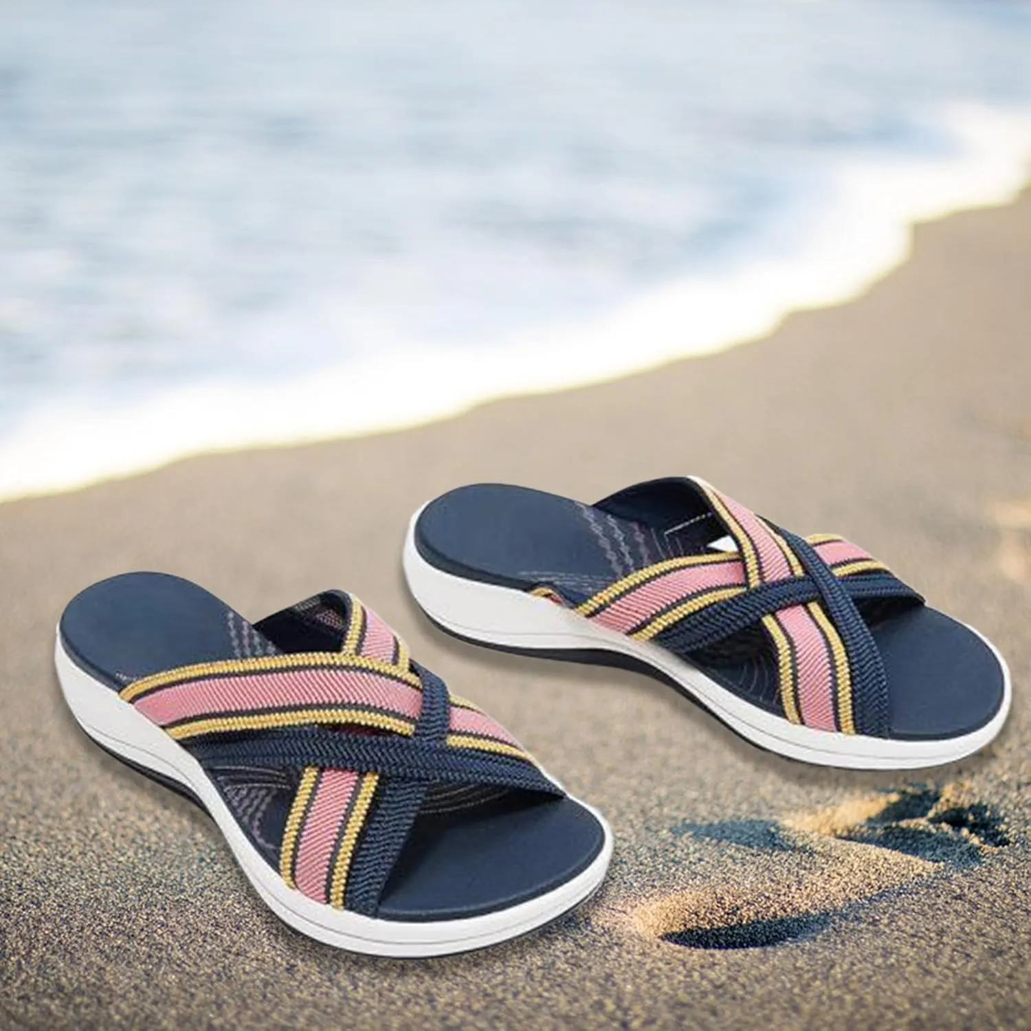 Slide Sandals for Women 2025 Summer Open Toe Slip-on Flat Slipper Lightweight Comfy Criss Cross Beach Shoes