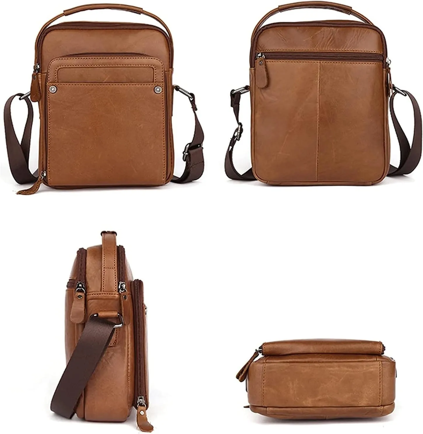 Small for Men Retro HandbagLeather Tablet Messenger Bag Multifunctional Vertical Shoulder Bag Vintage Crossbody Bag